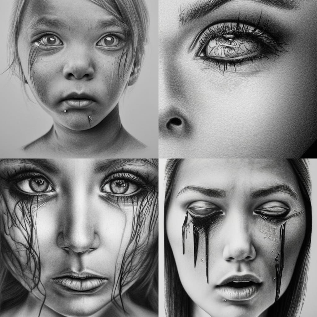 Stunning Photorealistic Pencil Sketch of Crying Subject