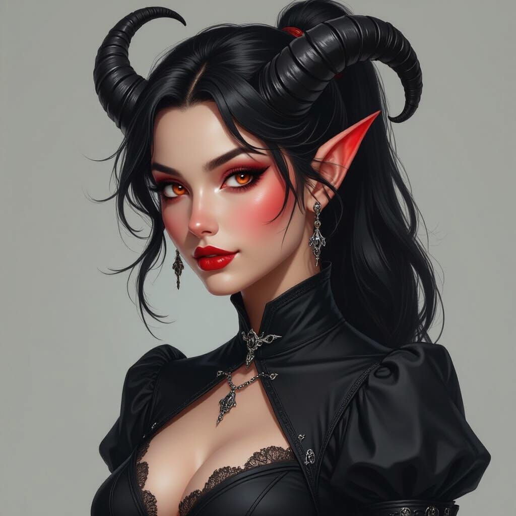 Elegant Tiefling Portrait in Dramatic Fantasy Style
