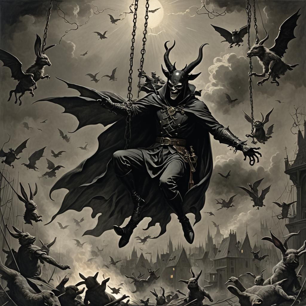 Demonic Magician on Trapeze in Gothic Horror Style