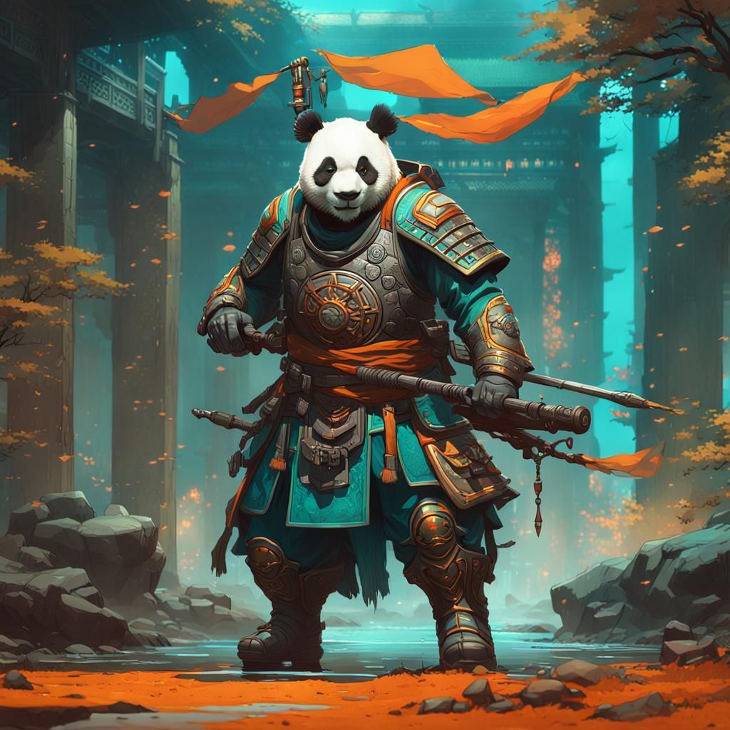 Panda Warlord Concept Art in Japanese Style