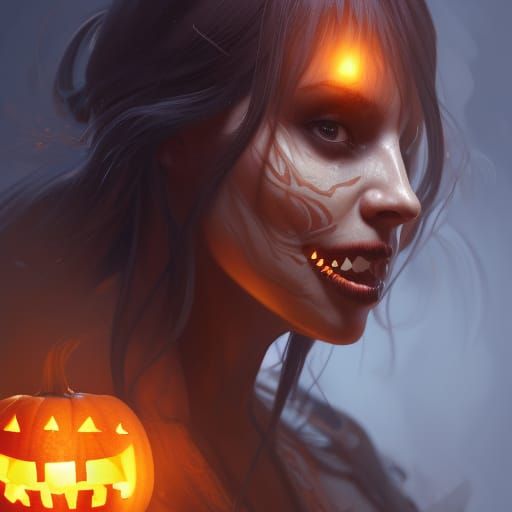 Detailed Jack O'Lantern Portrait in Digital Art Style