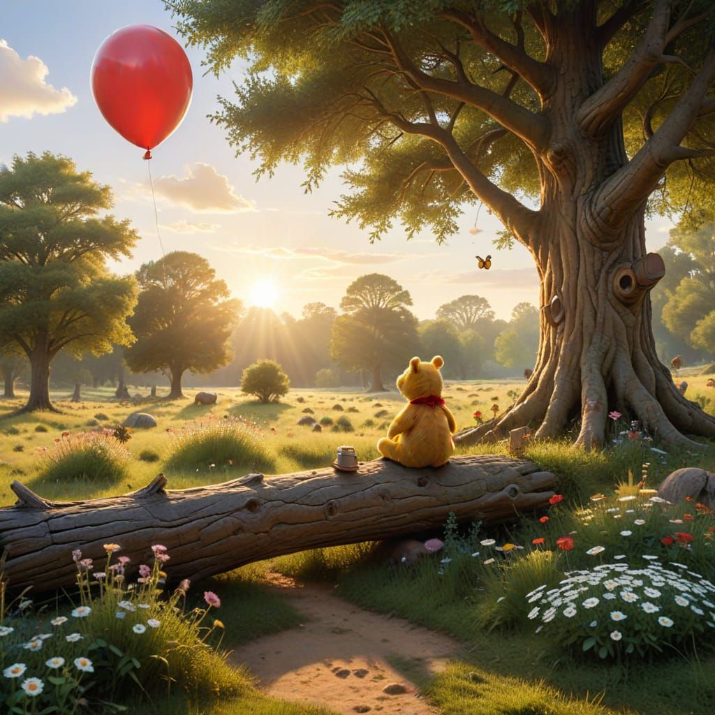 Winnie the Pooh Hundred Acre Wood Scene With Golden Hour Lig...