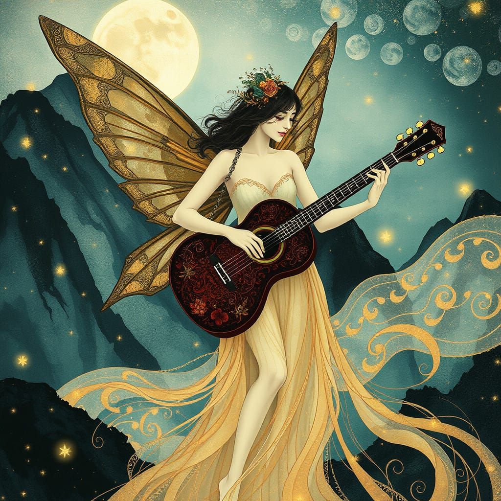 Whimsical Fairy Woman in Dreamy Mountain Landscape