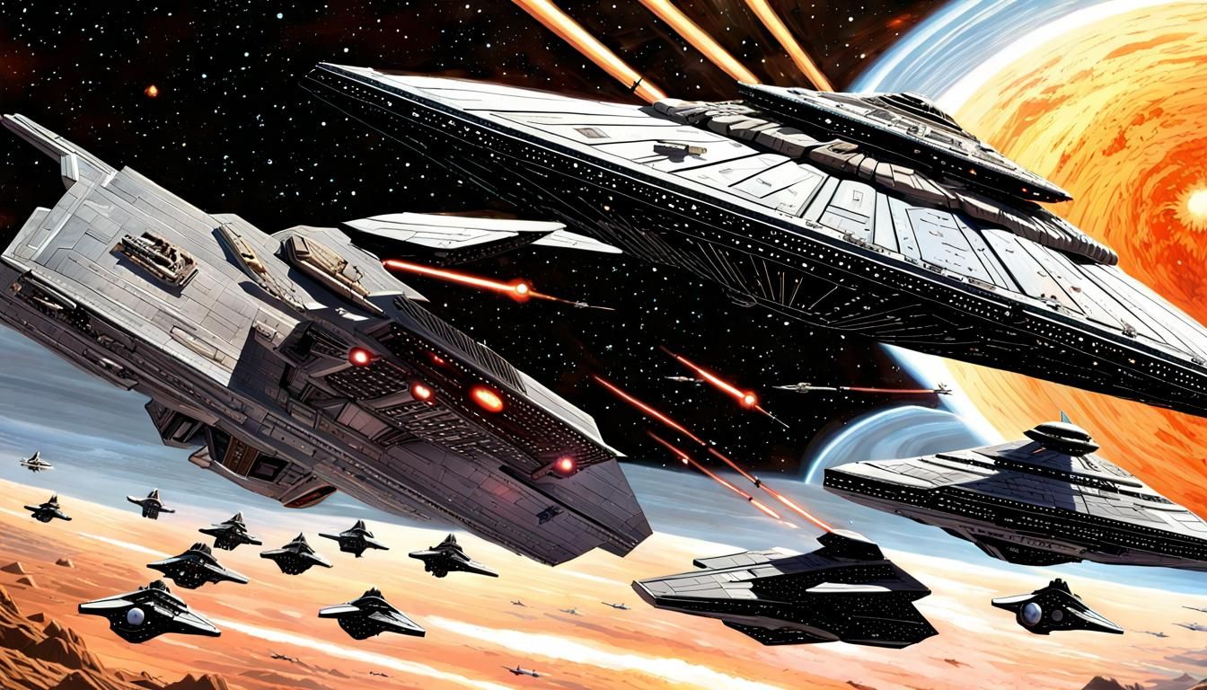 Epic Space Battle with Starfighters and Destroyer