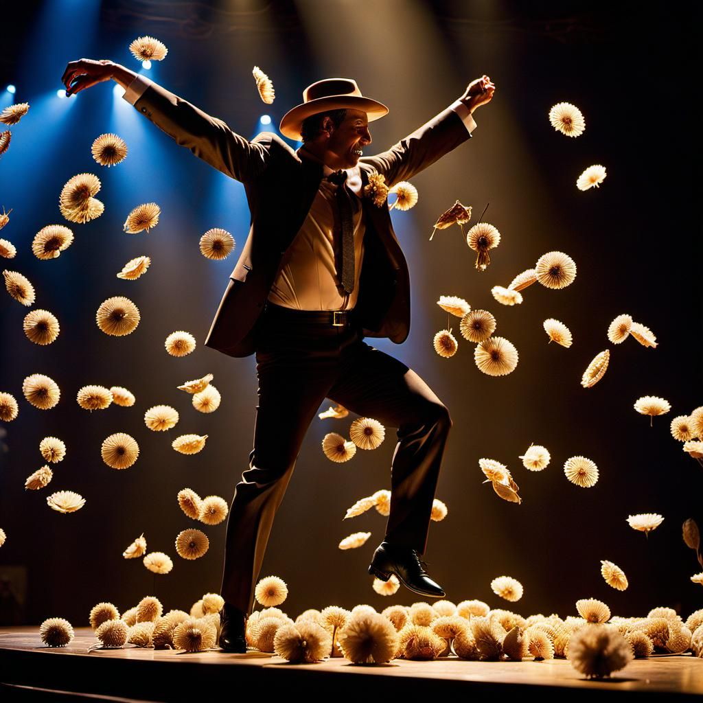 Man Dancing on Stage in Folk Art Style
