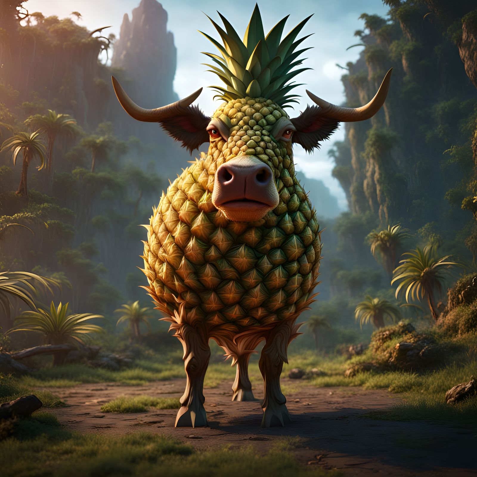 Fantastical Pineapple Cow in Detailed Matte Painting