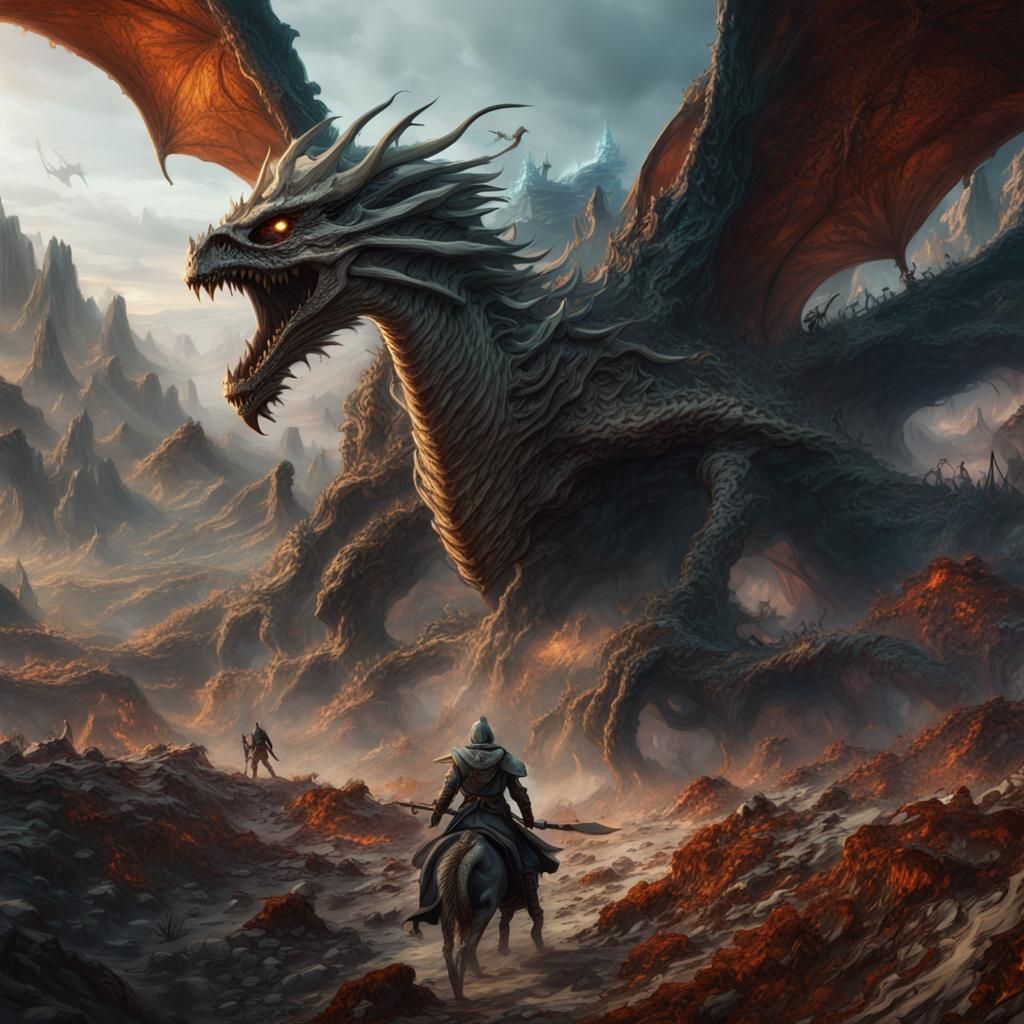 Dragon Rider Over Battlefield: Fantasy Concept Art