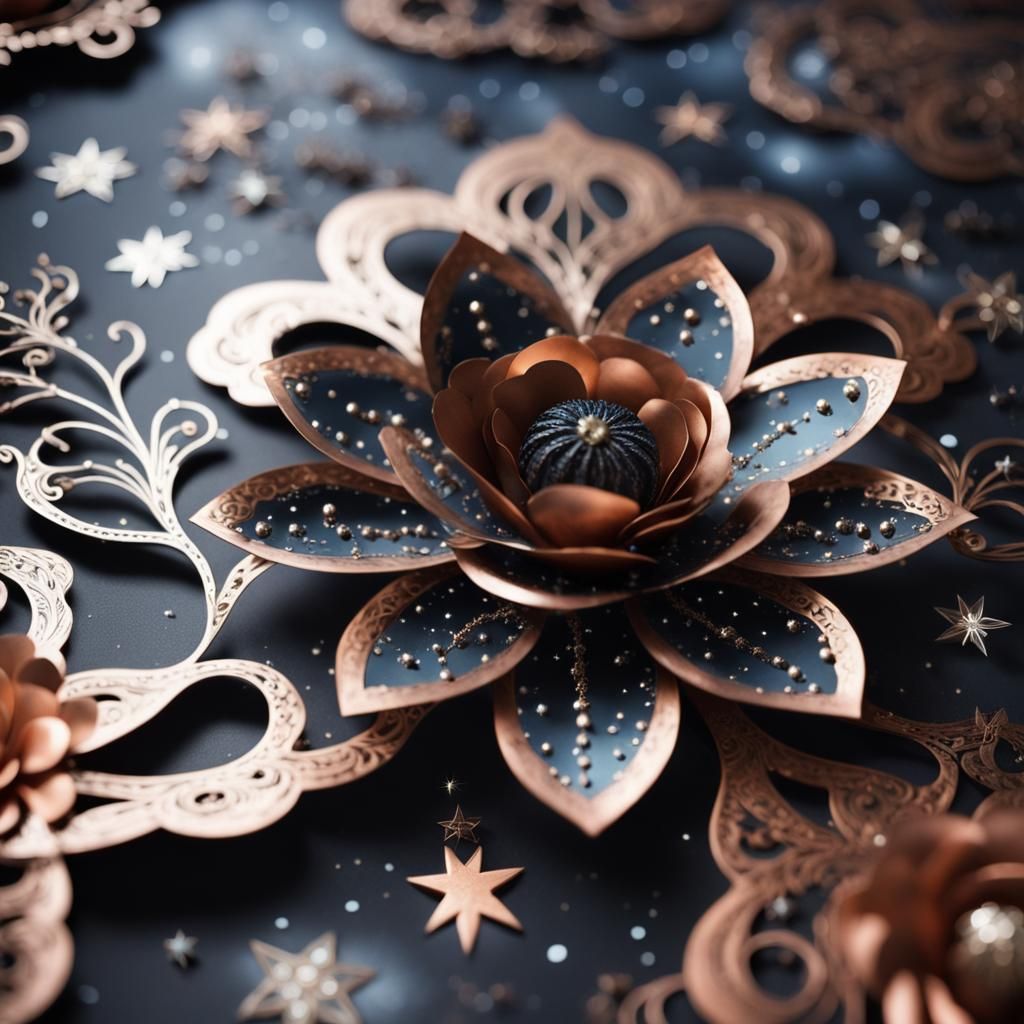 Luminous Midnight: Celestial Filigree Flower Ornaments