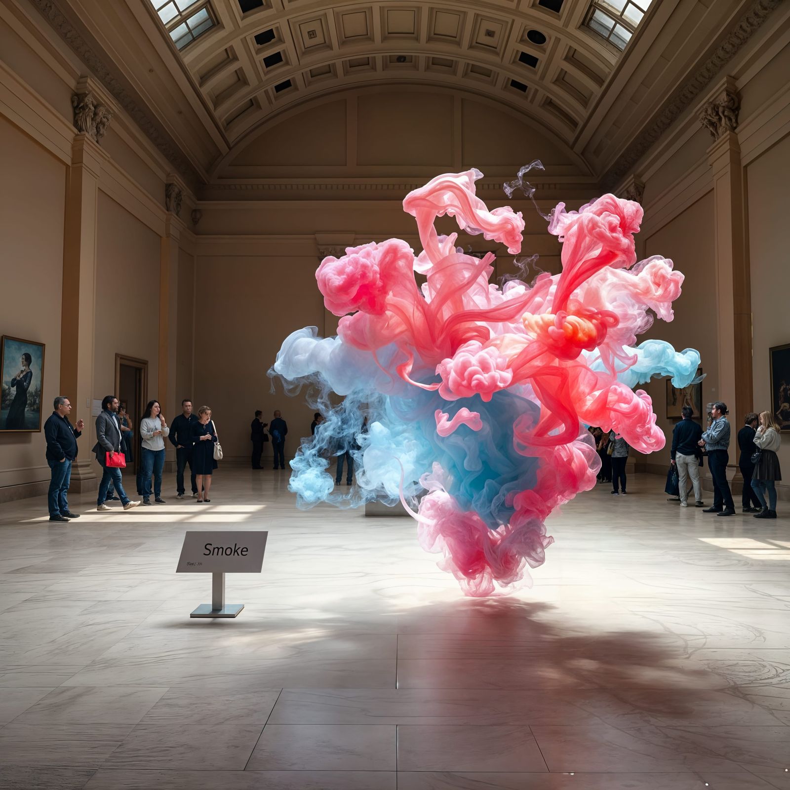 Timeless Ephemeral Smoke Sculpture in a Classical Museum