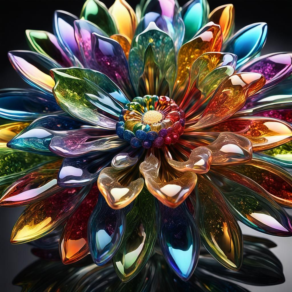 Kaleidoscopic Glass Flower in Sparkling Light