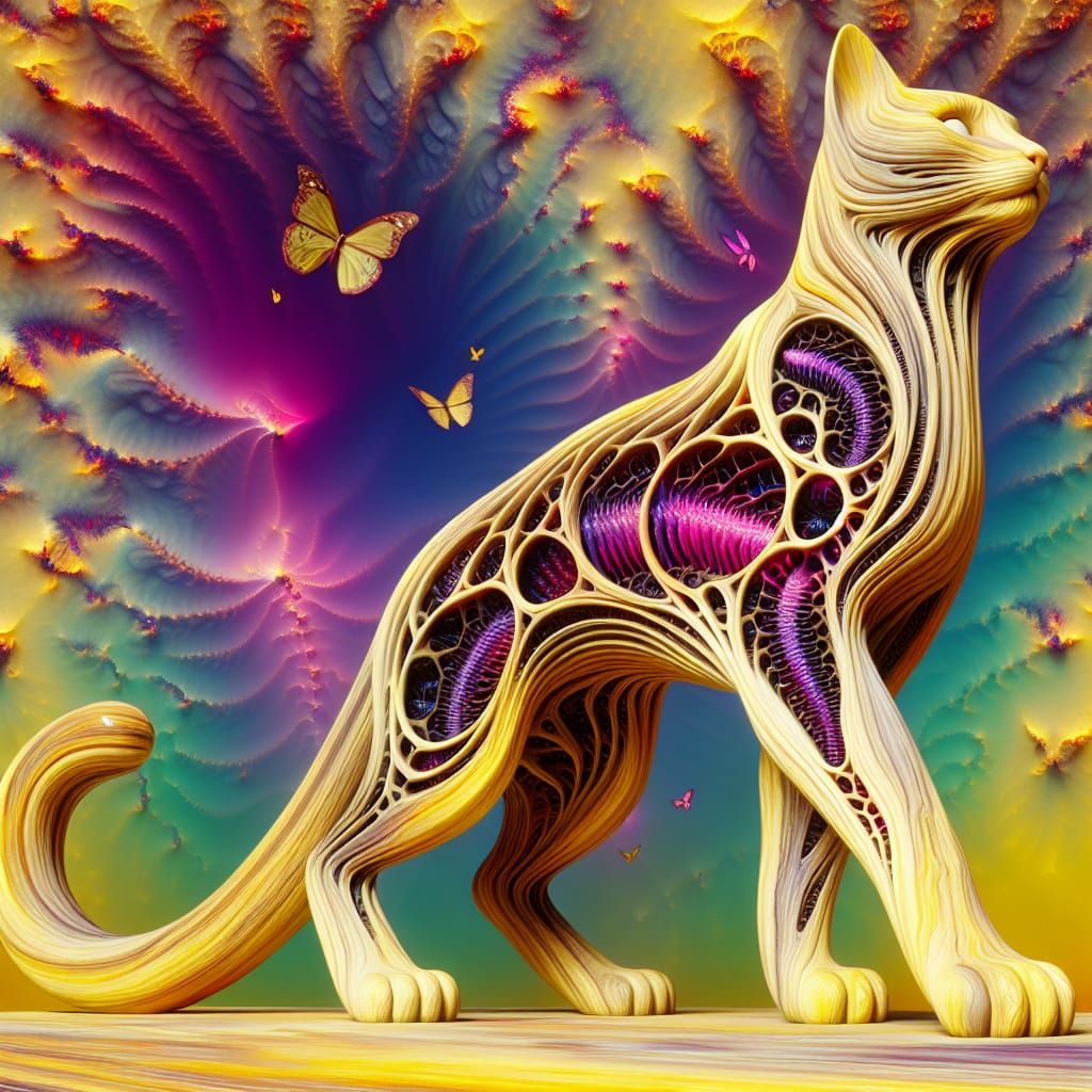 Elegant Marble Cat Statue with Quantum Network