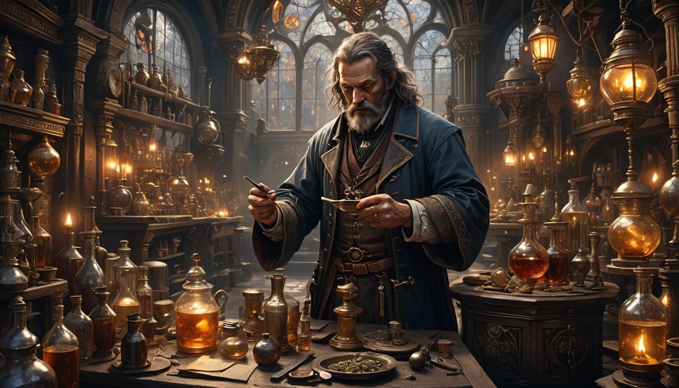 Victorian Alchemist's Lab with Trapped Spirits