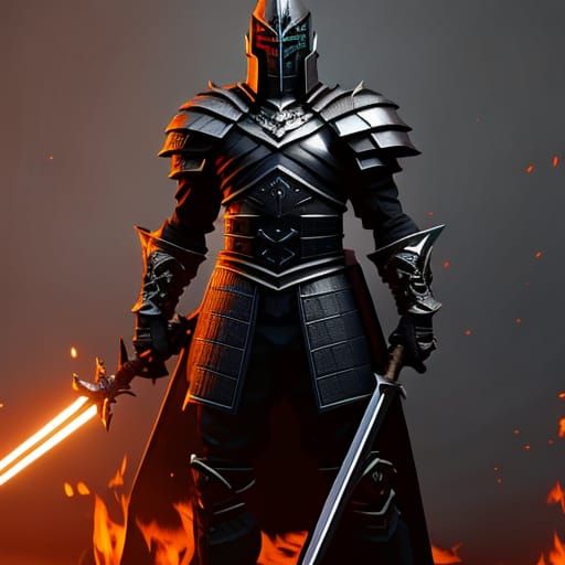 Pixel Art Black Knight in Dark Fantasy Style