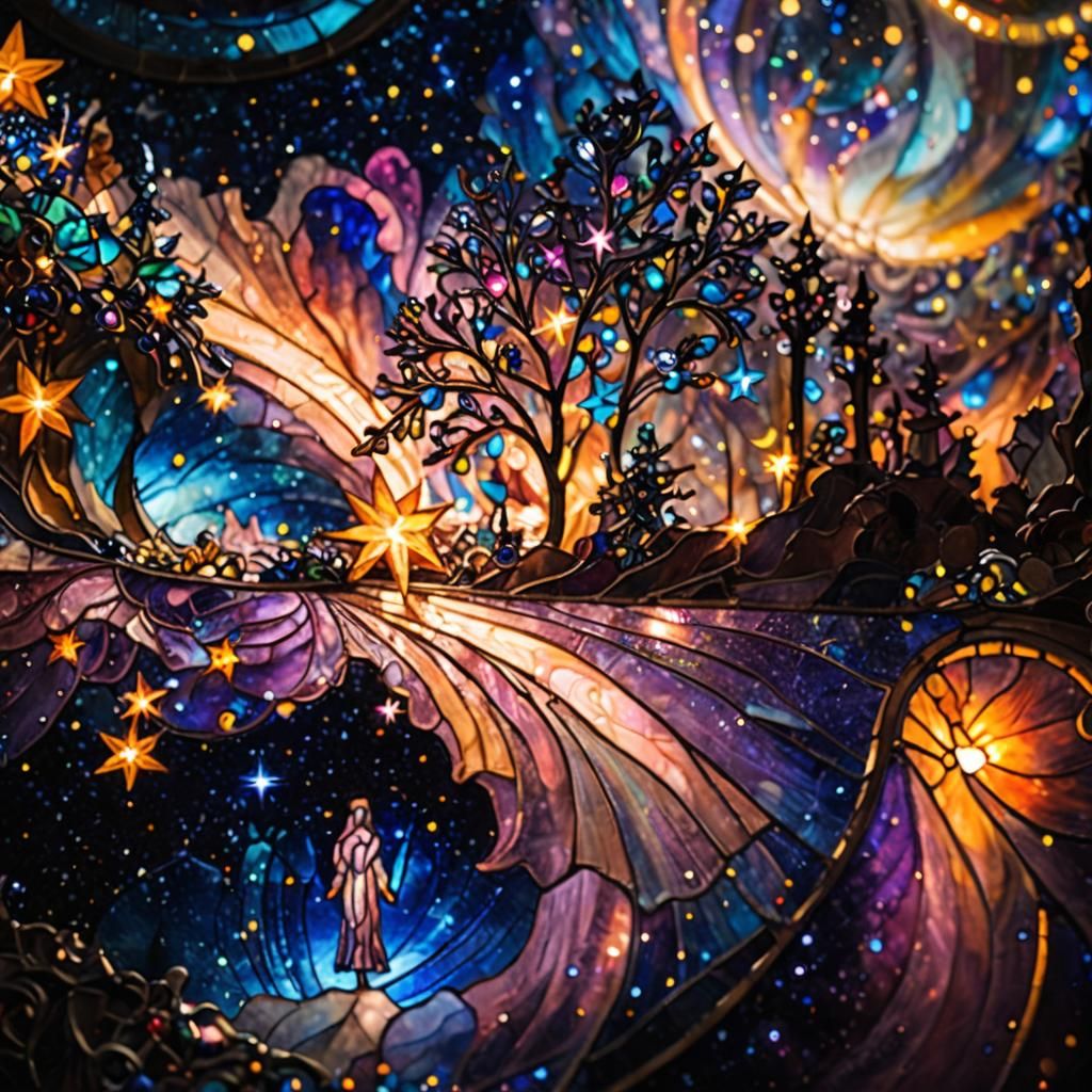 Celestial Stained Glass Entity in Starry Universe