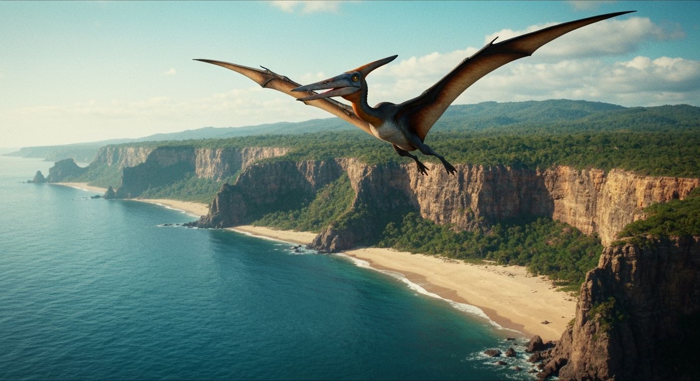 Pterodactyl Soaring Over Prehistoric Coastline: Cinematic Fi...