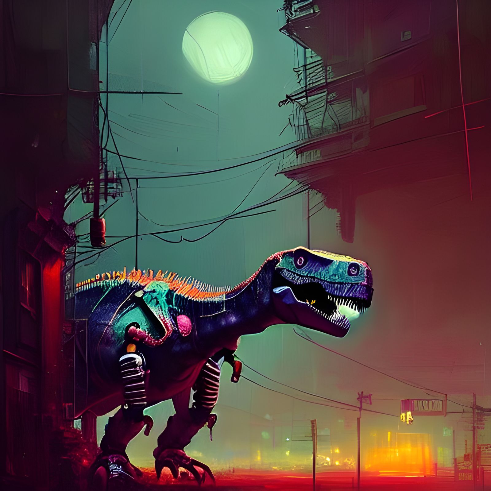 Robotic Dinosaur Portrait in Deep Color Fantasy Art