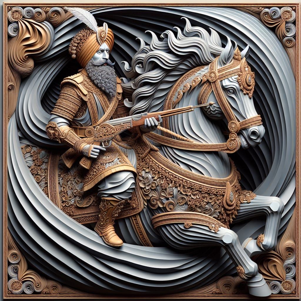 Sikh Warrior on Horseback: 3D Fractal Art