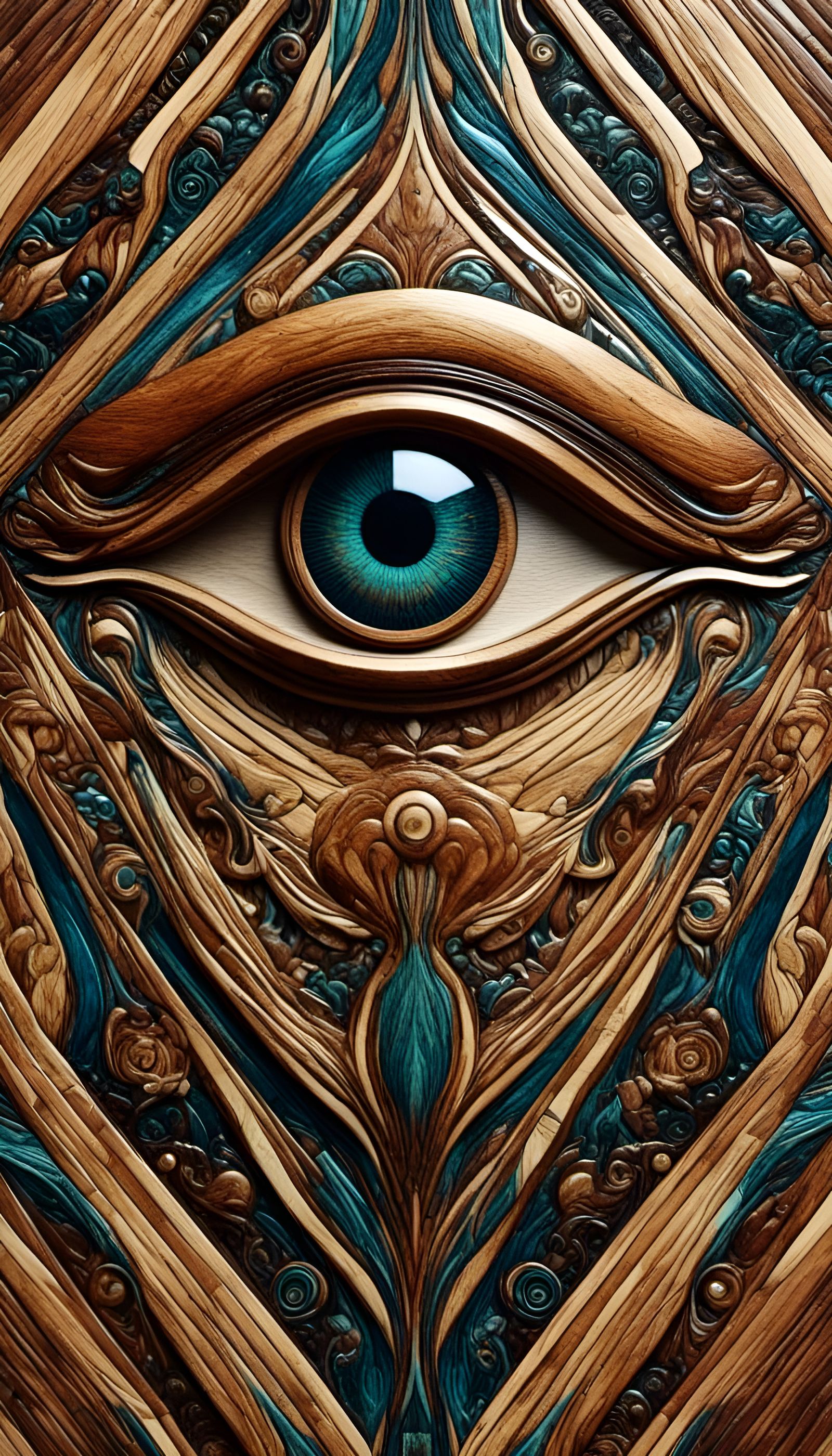 Mystical Marquetry All-Seeing Eye in Colorful Wood