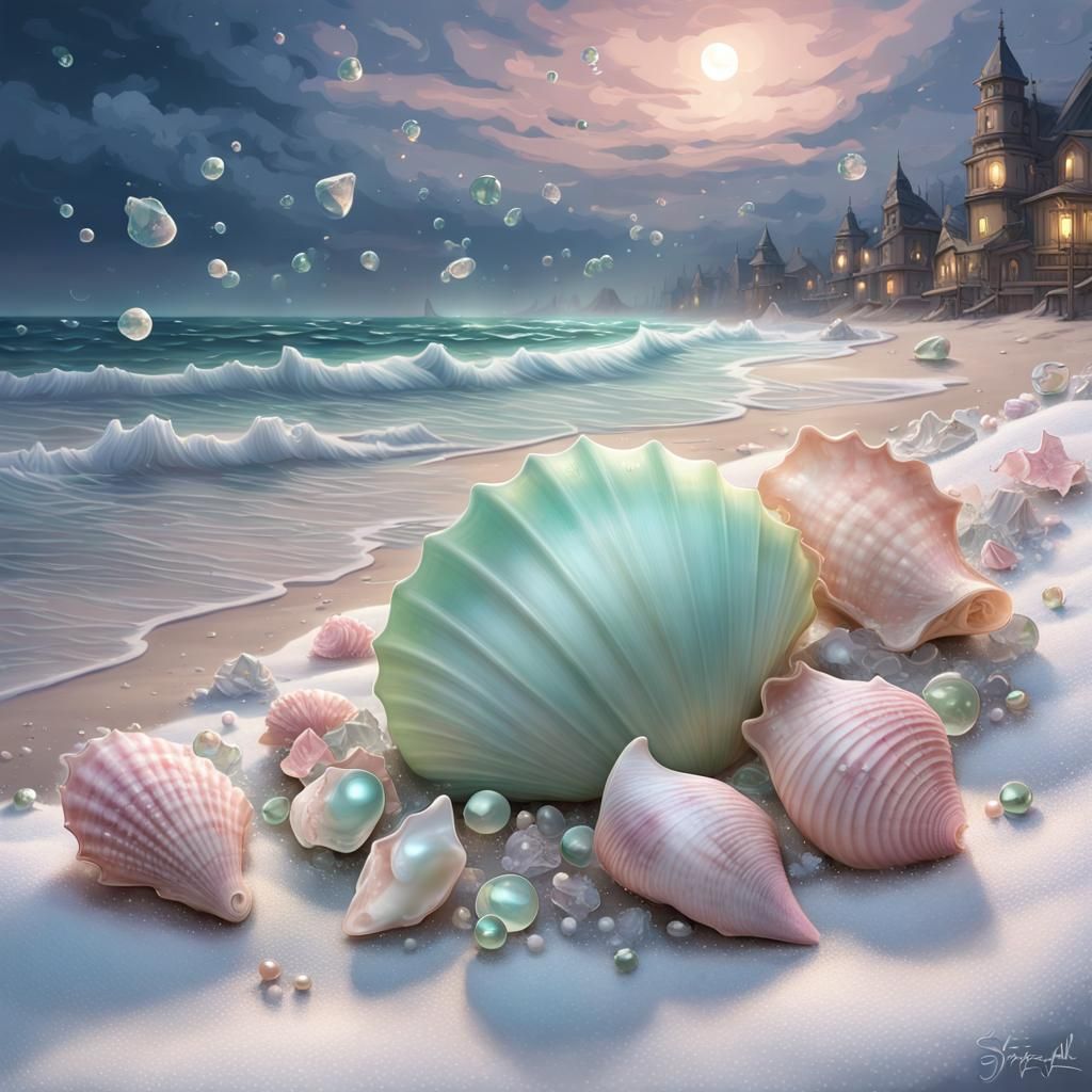 Moonlit Beach with Shells in Fairyland Style