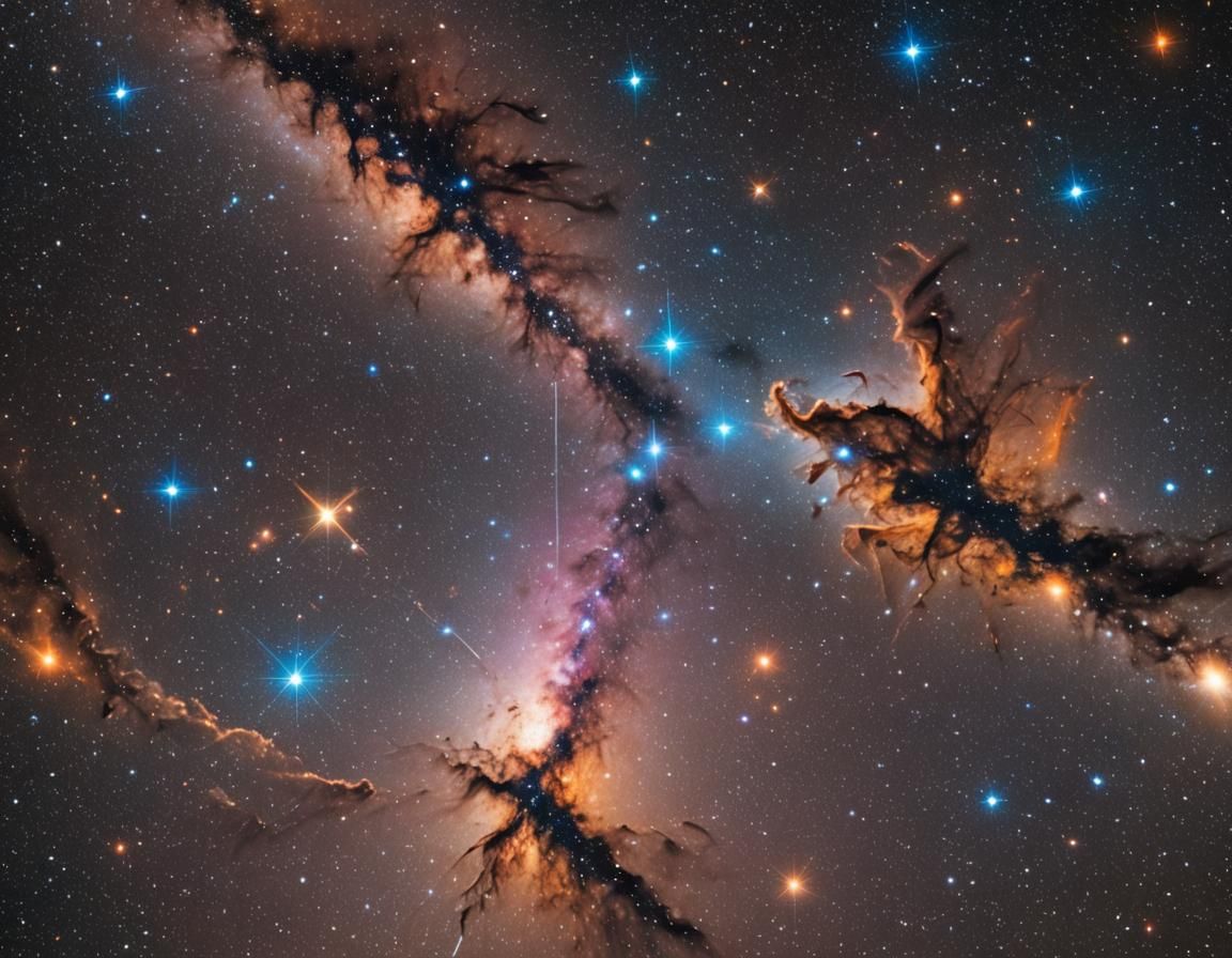 Surreal Cosmic Melody Set Among Glittering Star Clusters