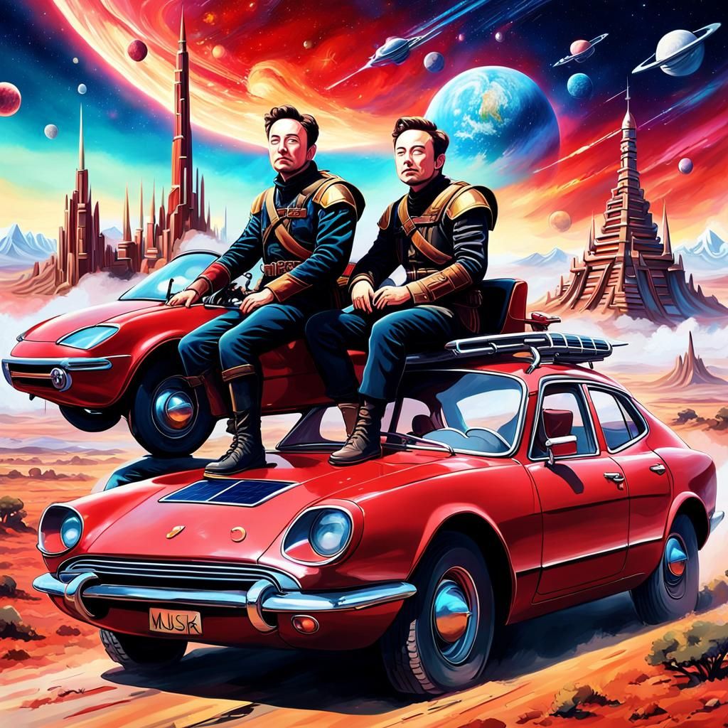 Retrofuturistic Flying Car in Solar Punk Metropolis