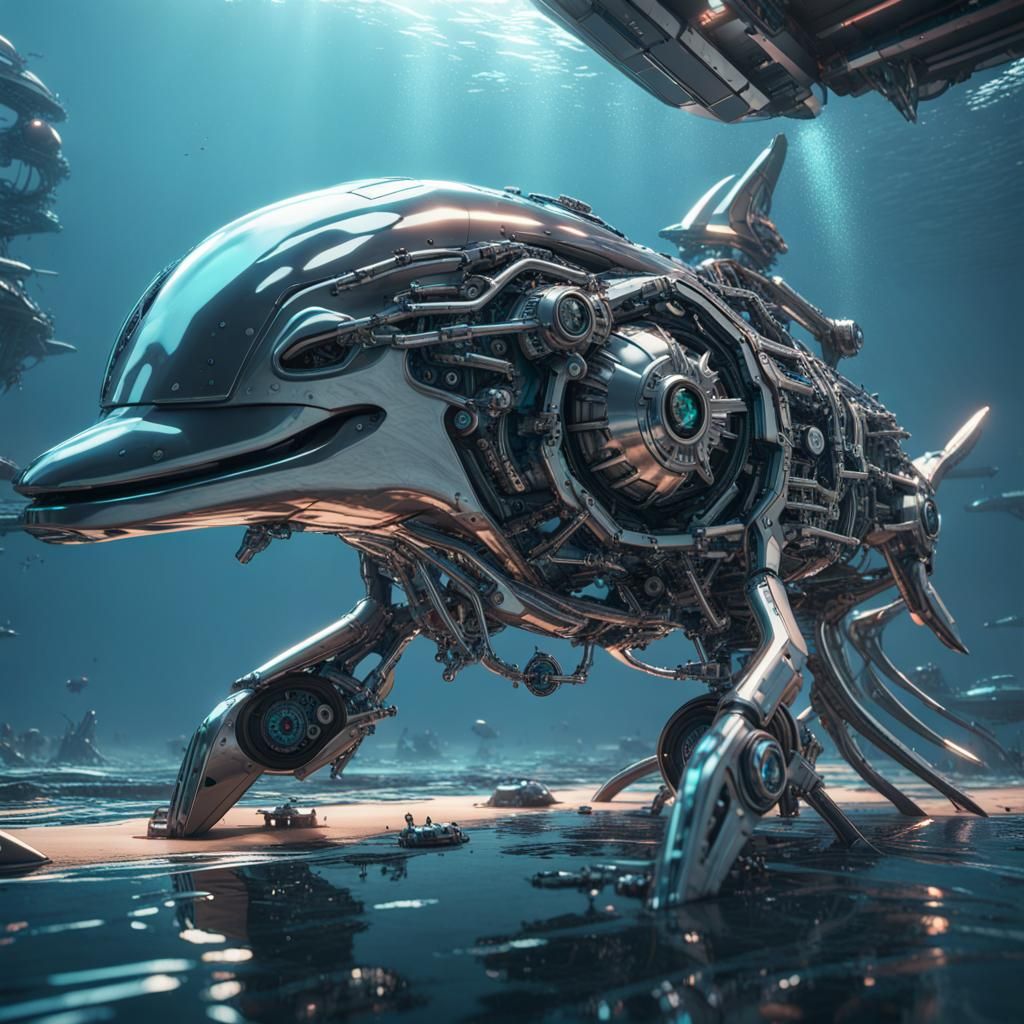 Oceanpunk Dolphin Shoal with Intricate Mech Details
