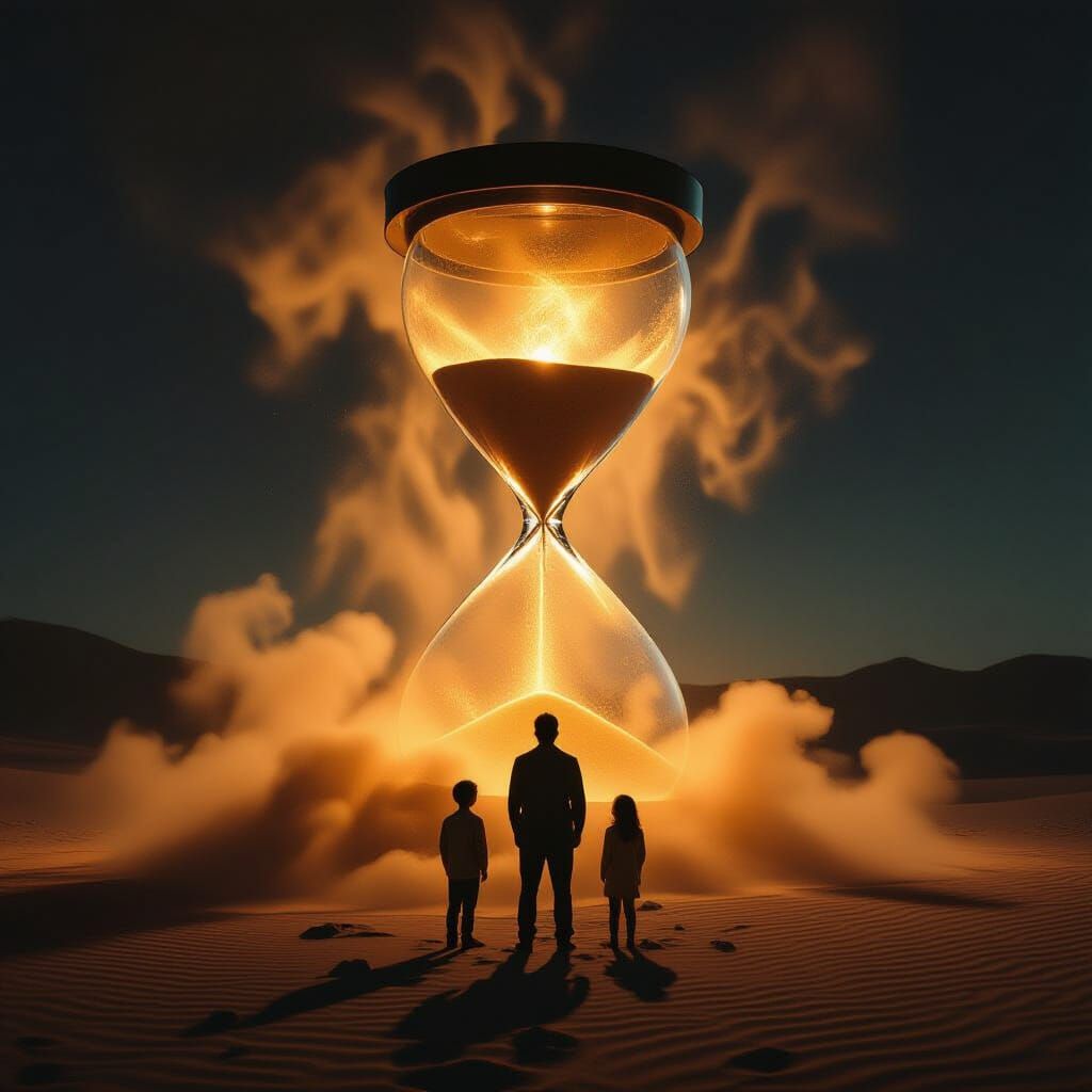 Giant Desert Hourglass with Silhouetted Figures