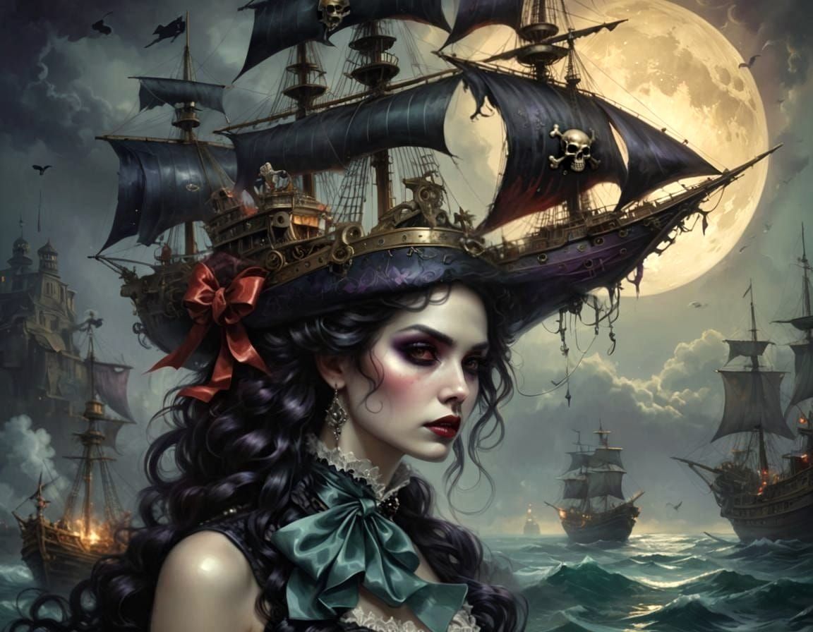 Woman in Ornate Hat: Surreal Oil Painting