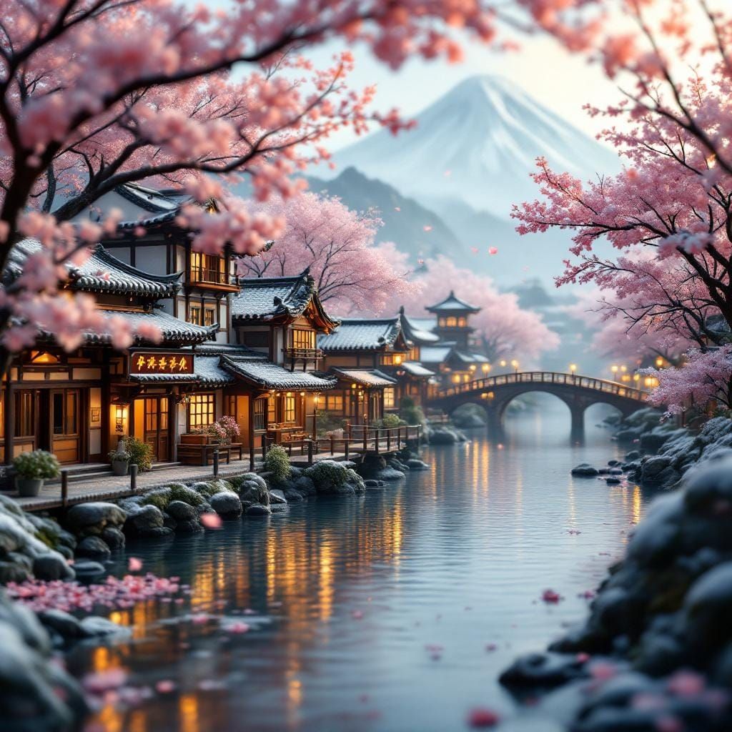 Miniature Gubei Water Town with Sakura and Snow