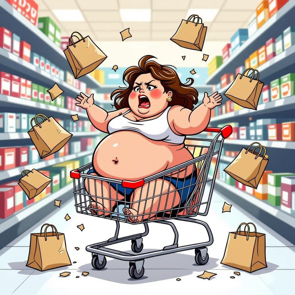 Cartoon Woman's Shopping Cart Tantrum