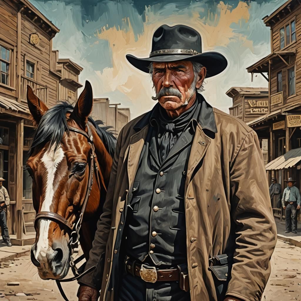 Old West Sheriff with Horse in Abstract Art Style