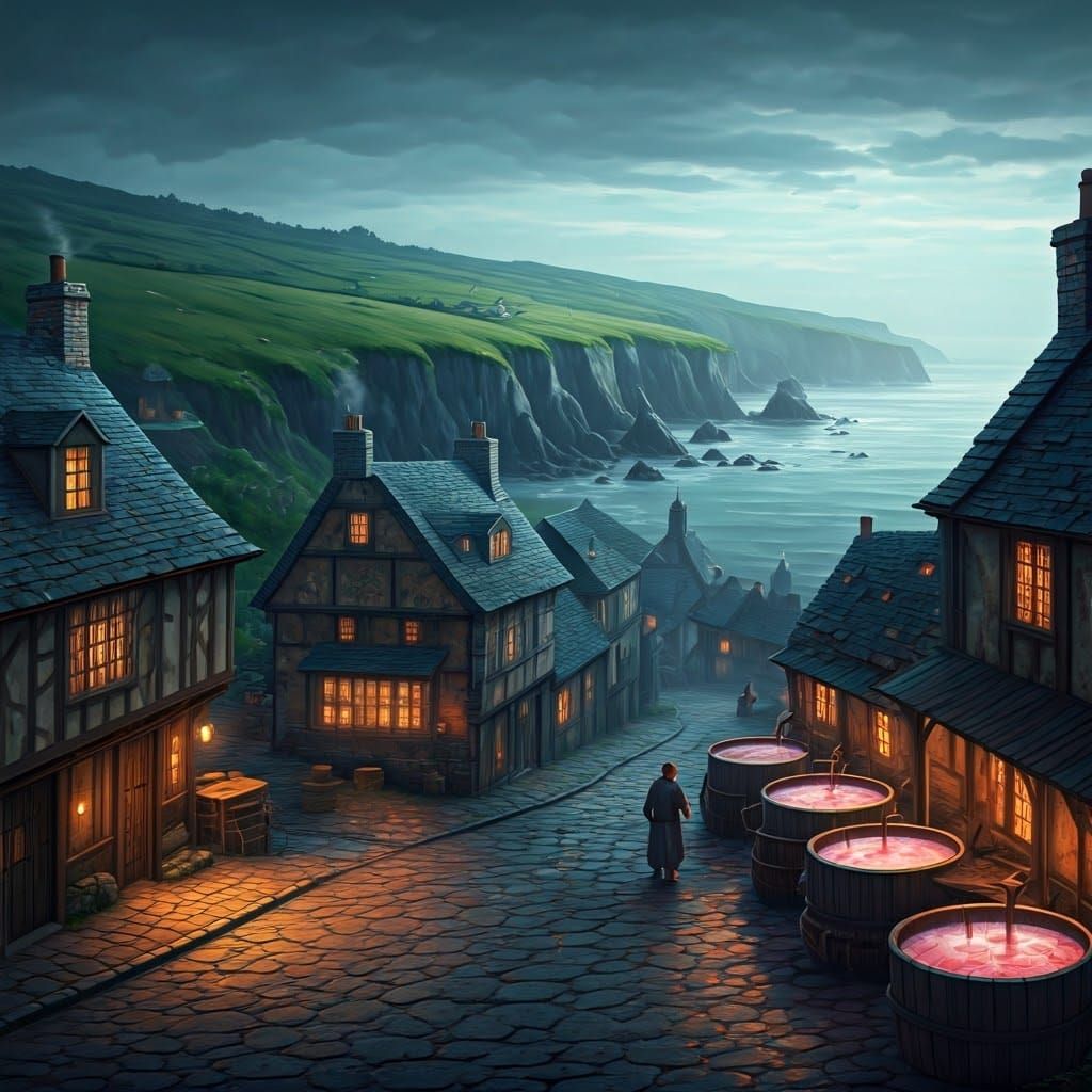 Medieval Hamlet Village in Thick Mistral Fog