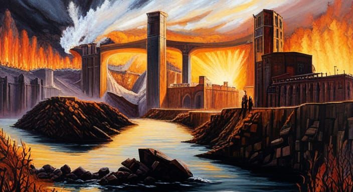 Catastrophic Dam Explosion in Ukraine: Dystopian Concept Art