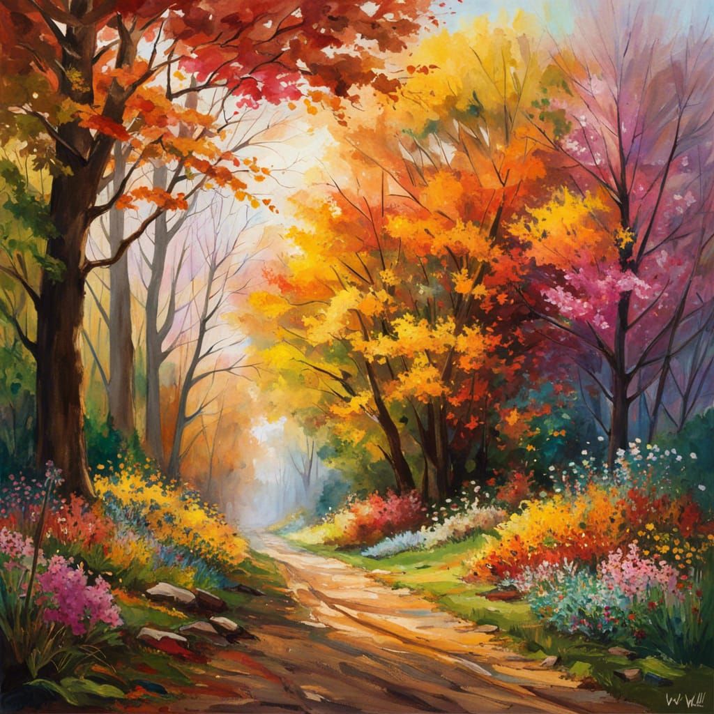 Chaotic Seasonal Walk in Digital Oil and Watercolor