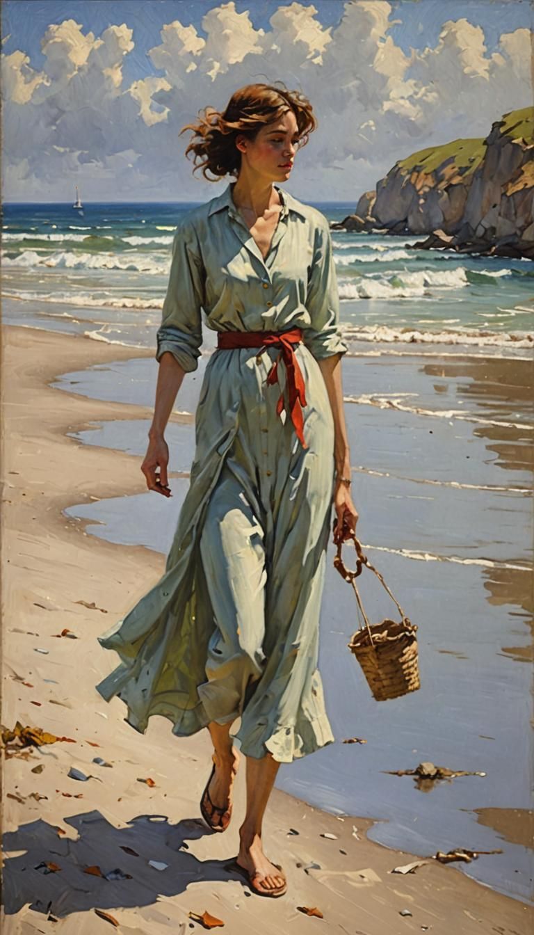 Woman on Beach in Style of James Gurney