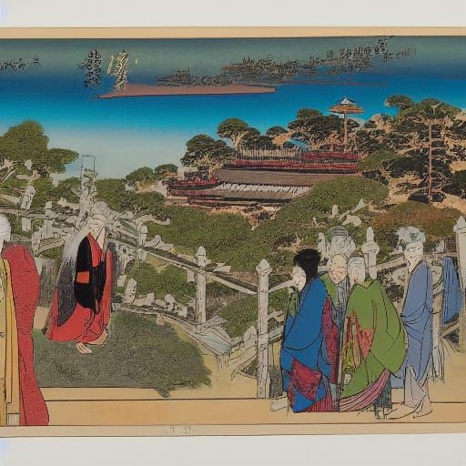 Yushima Tenjin Shrine in Utagawa Hiroshige Style