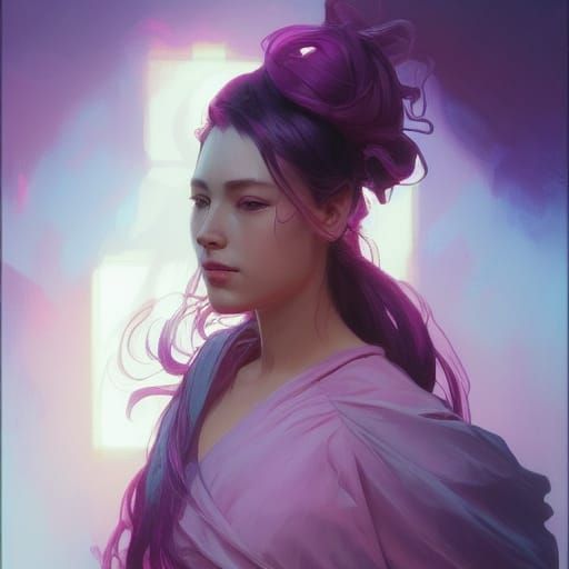 Purple and Pink Portrait in Hyperdetailed Style