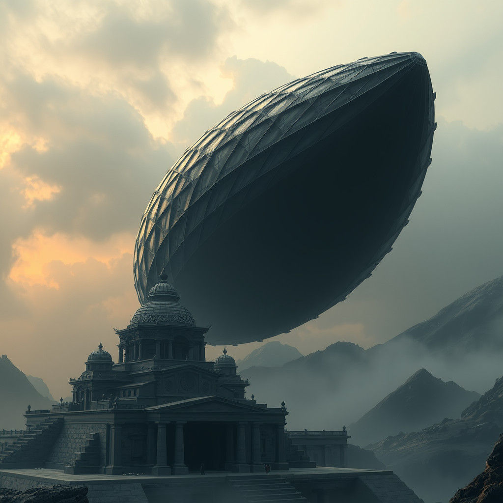 Eerie Black Vessel over Exoplanet Pyramid