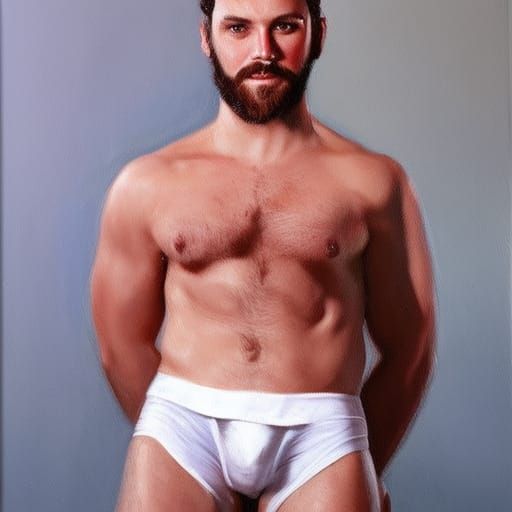 Man with Hairy Chest in Oil Painting Style