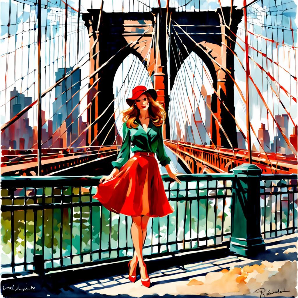 Isla Fisher in 1970s Brooklyn: Watercolor Painting