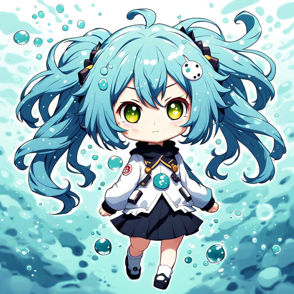 Chibi Girl with Amoeba Hair in Anime Style