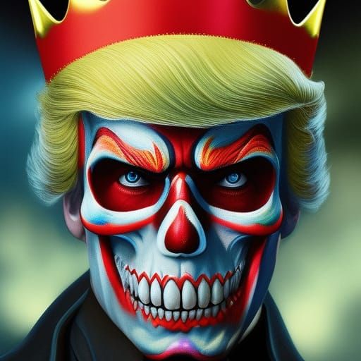 Hyperrealistic Skull Clown with Crown