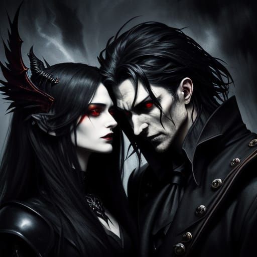 Vampire Devil vs Angel in Expressionist Style