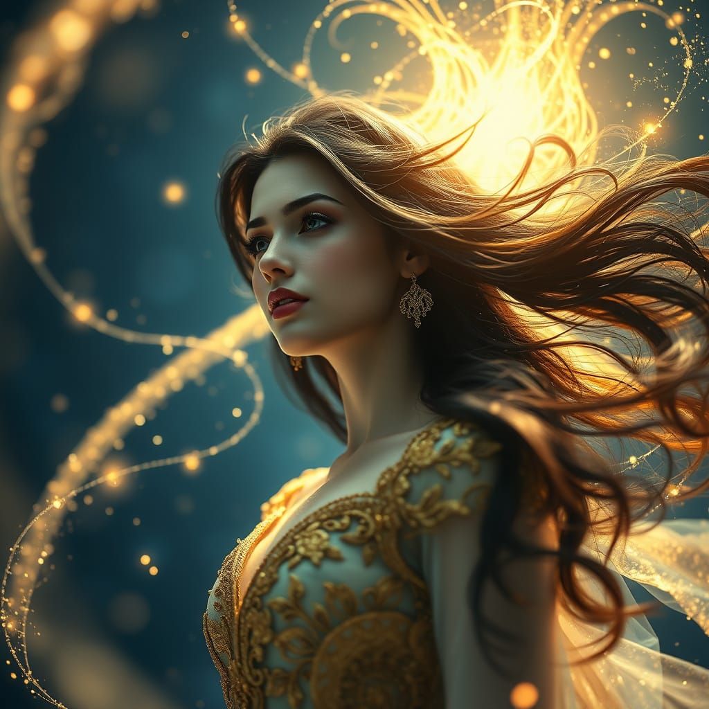 Celestial Goddess in Shimmering Elegance