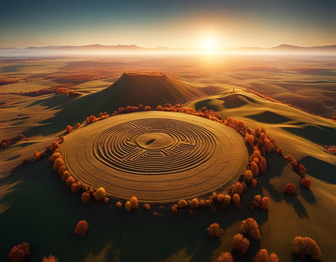 Geoglyphs on Barren Plateau at Magic Hour