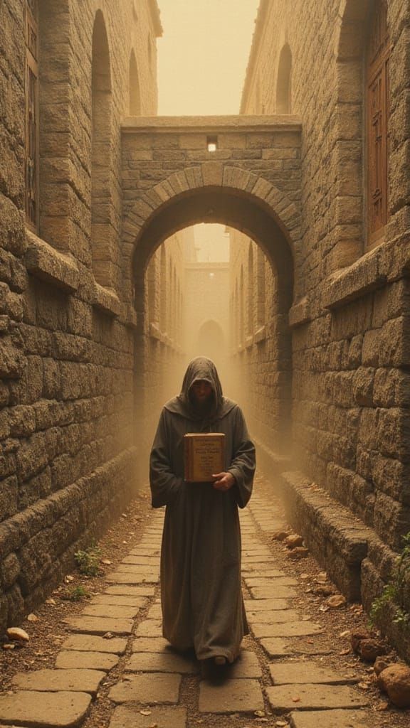 Monk in Medieval Monastery with Ancient Book