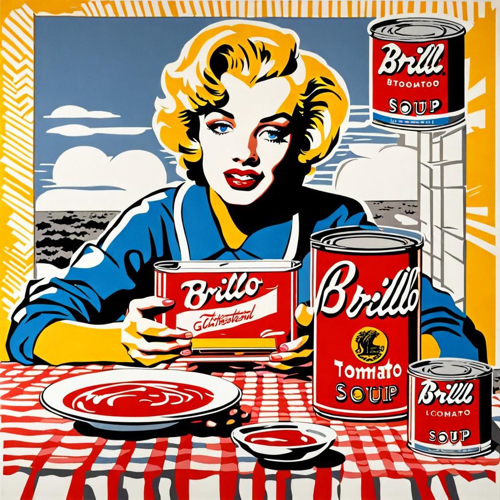 Marilyn Monroe with tomato soup and Brillo pads