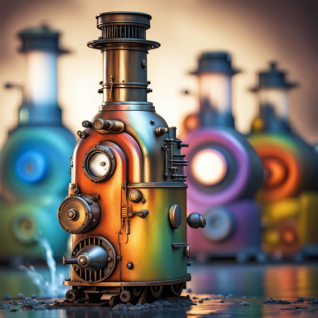 Steampunk Locomotive in Hyperrealistic Splash Art