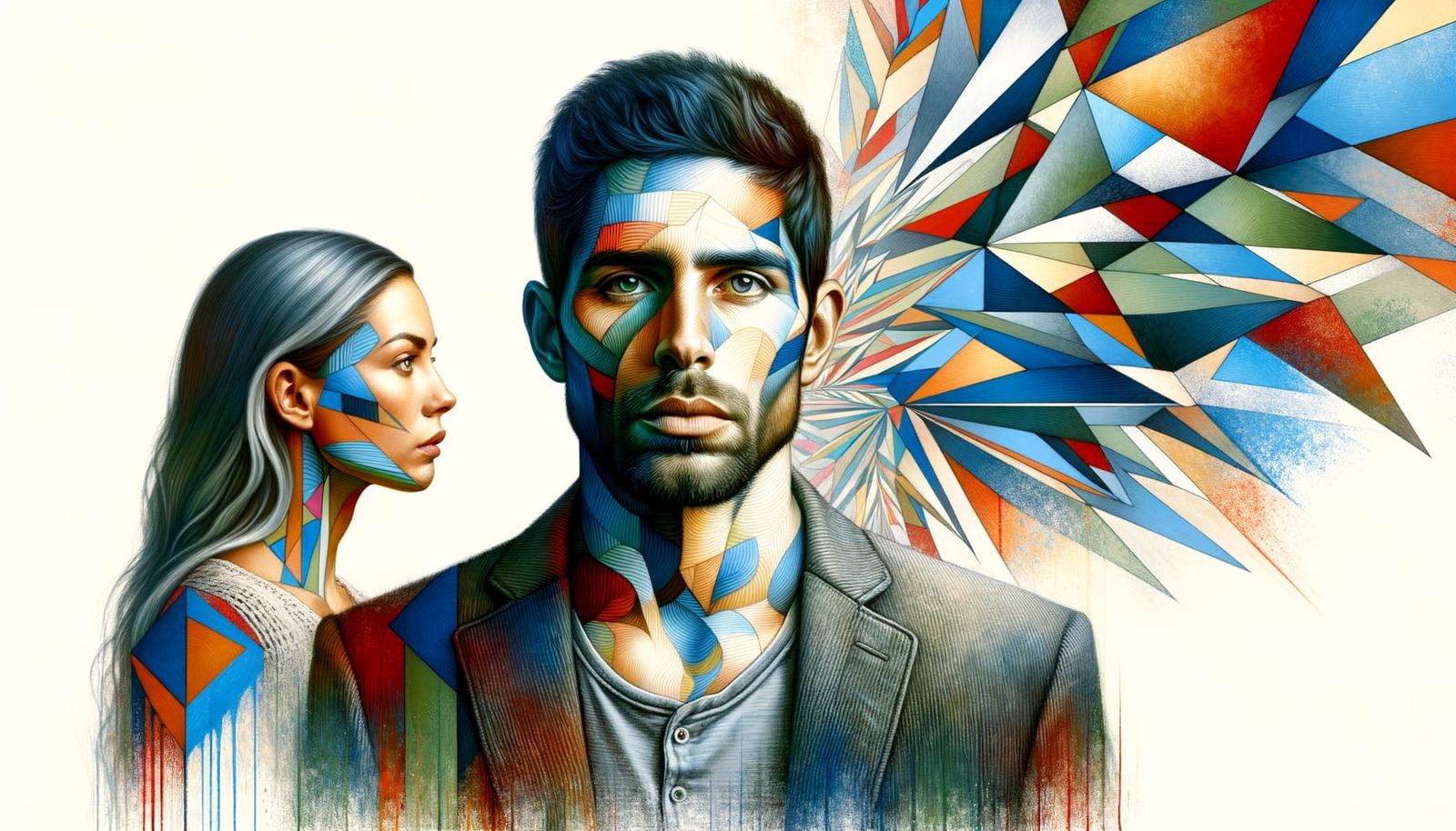 Abstract Geometric Art on Figures Against White Wall