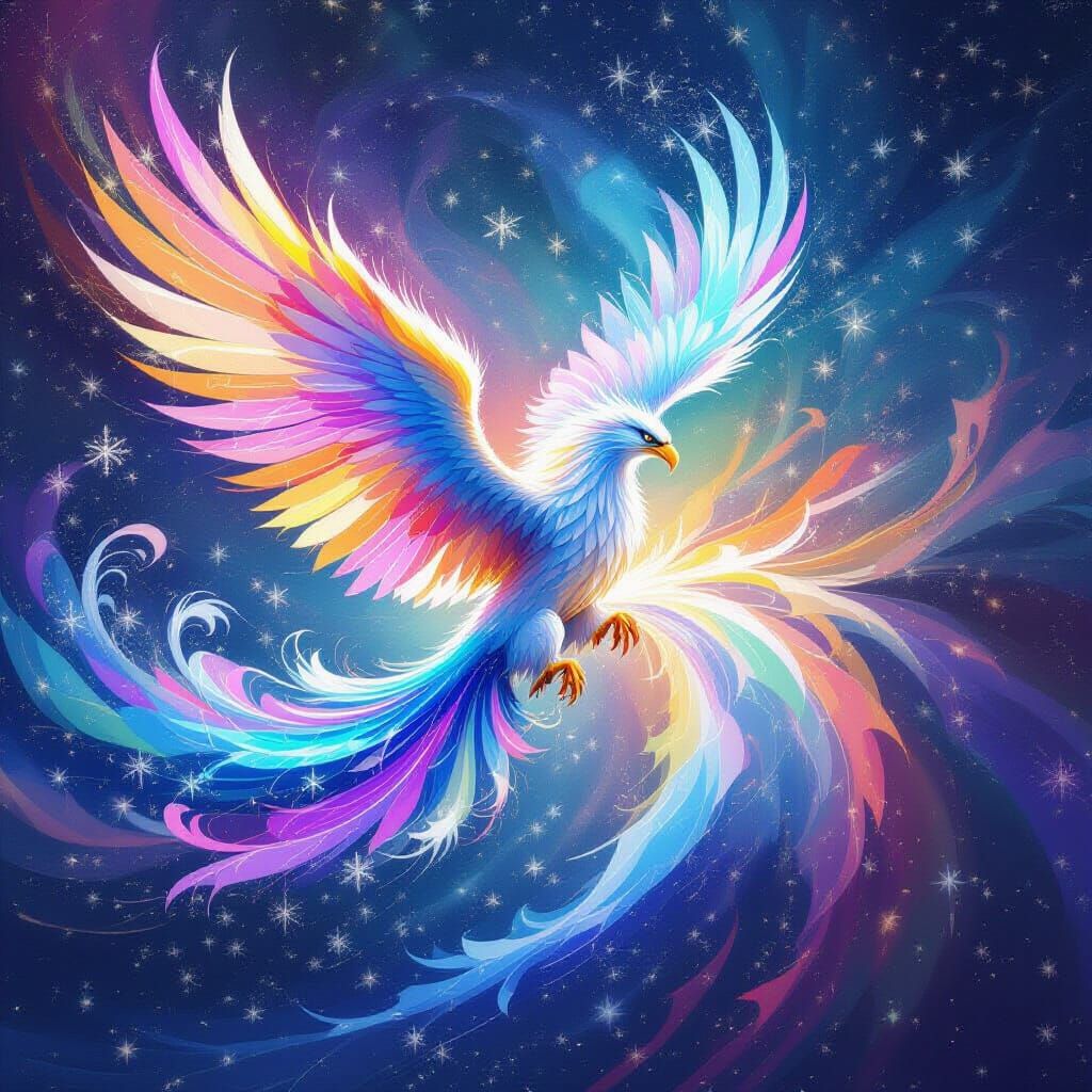 Mythical Griffin Formed from Cosmic Light and Snowflakes